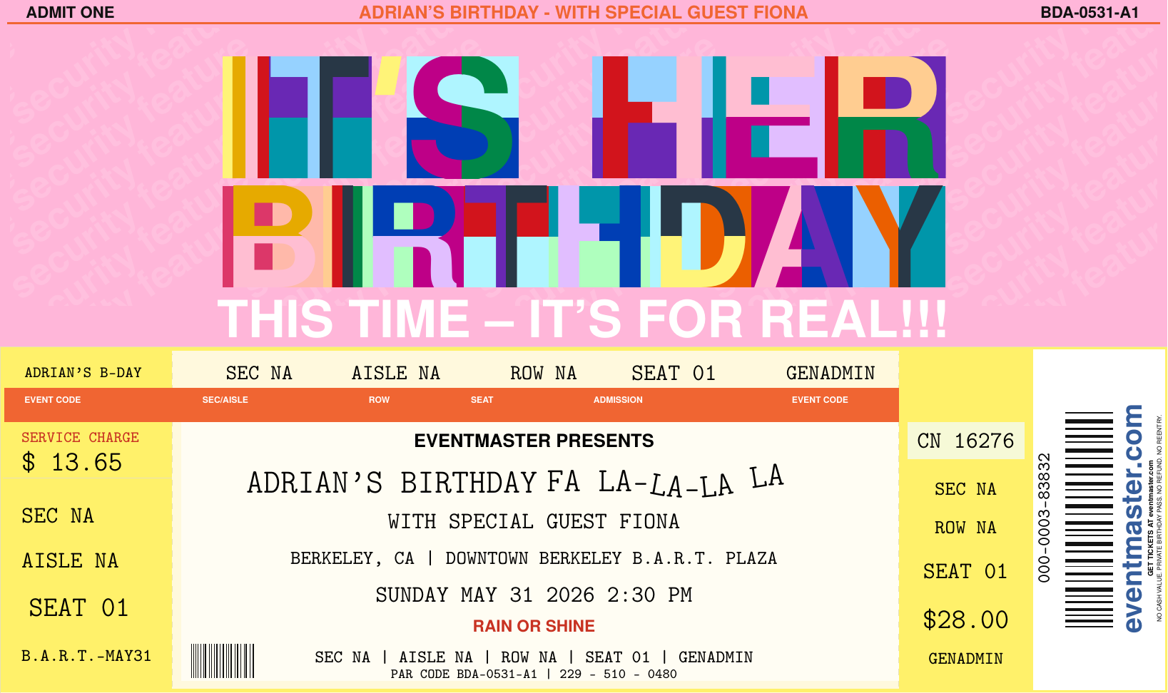 IT’S HER BIRTHDAY front and back