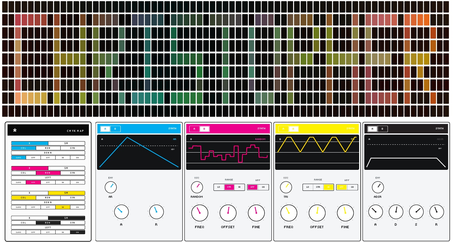 CMYK SYNTHPOP unit 01 field front and synthesizer back